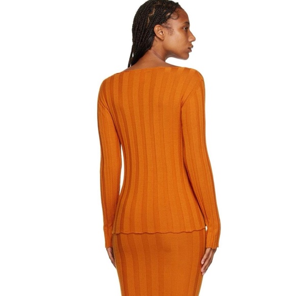 NWT Baserange Adler Sweater Ocra orange ribbed slim fit knit top S merino wool - Picture 7 of 13